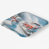 クリスマス レッド レトロ トラック と 雪だるま ペーパープレート (傾斜あり)