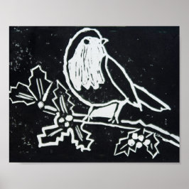 クリスマス・レッド・ロビンとホリーの黒白 ポスター