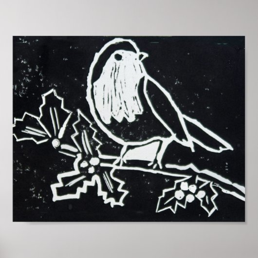 クリスマス・レッド・ロビンとホリーの黒白 ポスター (正面)