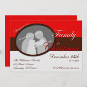 クリスマス・レッド・招待状に家族で参加 招待状 (正面/裏面)