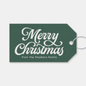 クリスマス レトロ スクリプト 緑のホリデー ギフトタグ (正面(横))