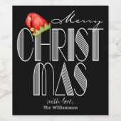 クリスマス レトロ タイポグラフィー ブラック ワインラベル (シングルラベル)