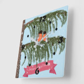 クリスマス，レトロ，ブルフィンチ スクエア壁時計 (傾斜)