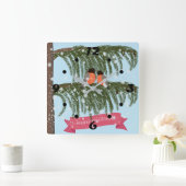 クリスマス，レトロ，ブルフィンチ スクエア壁時計 (ホーム)