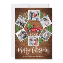 クリスマス レトロ 赤い農場のトラック グリーティング 6 枚の写真付き