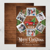 クリスマス レトロ 赤い農場のトラック グリーティング 6 枚の写真付き (正面/裏面)