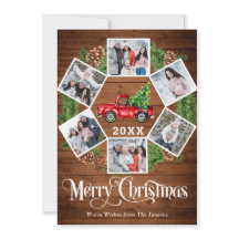 クリスマス レトロ 赤い農場のトラック グリーティング 6 枚の写真付き