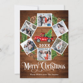 クリスマス レトロ 赤い農場のトラック グリーティング 6 枚の写真付き