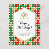 クリスマス ロゴ 赤 ゴールド 緑 水玉模様 ビジネス ポストカード (正面)