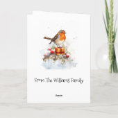 クリスマス・ロビンと雪の家族の果実 カード (裏面)