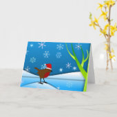 クリスマス・ロビン カード (黄色い花)