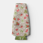 クリスマス・ロビン、木、ホリー、ストッキング ボトルクーラー (正面)