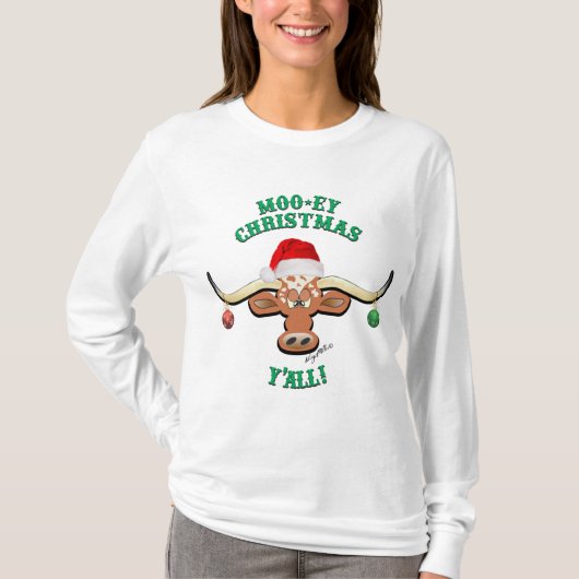 クリスマス・ロングホーン・ステア Tシャツ (正面)