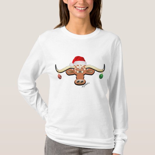 クリスマス・ロングホーン・ステア Tシャツ (正面)