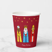 クリスマス・ワイズ・メンズ&ゴールデン・スターズ・オン・レッド 紙コップ (裏面)