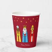 クリスマス・ワイズ・メンズ&ゴールデン・スターズ・オン・レッド 紙コップ (正面)