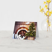 クリスマス | ワインバレル、キャリーホイール、雪、木 カード (黄色い花)