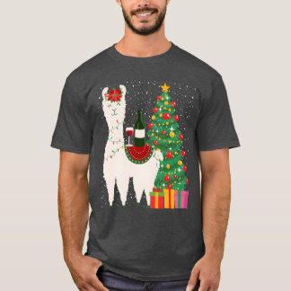 クリスマス ワイン ラマ クリスマス 女性 男性 ファミリー Tシャツ
