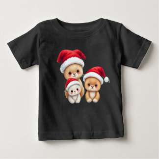 クリスマス・ワンダーランド・アートにかわいい赤ちゃん動物 ベビーTシャツ