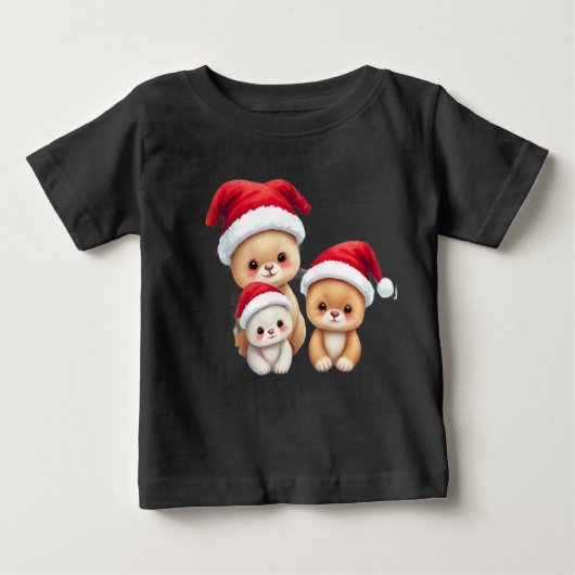 クリスマス・ワンダーランド・アートにかわいい赤ちゃん動物 ベビーTシャツ (正面)