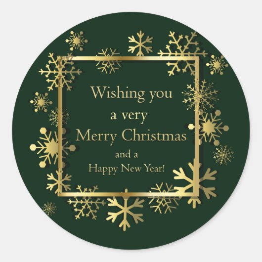 クリスマス – ワードアート付きスノーフレークのフレーム ラウンドシール (正面)