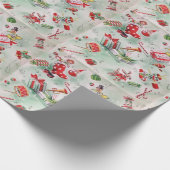 クリスマス、ヴィンテージおもちゃ、ストッキング、キャンディーケーン ラッピングペーパー (角)