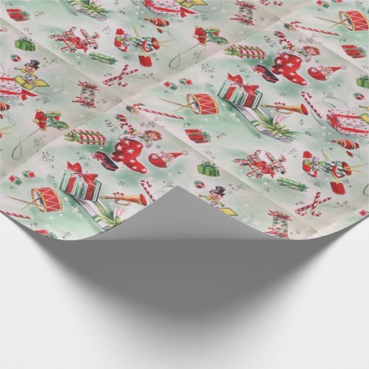 クリスマス、ヴィンテージおもちゃ、ストッキング、キャンディーケーン ラッピングペーパー (角)