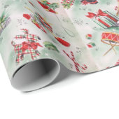 クリスマス、ヴィンテージおもちゃ、ストッキング、キャンディーケーン ラッピングペーパー (ロールコーナー)