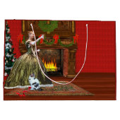 クリスマス、ヴィンテージの家、休日のトースト ラージペーパーバッグ (裏面)