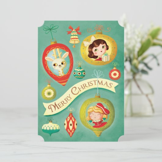 クリスマス・ヴィンテージ人形とトナカイ・カード シーズンカード (スタンド正面)