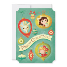 クリスマス・ヴィンテージ人形とトナカイ・カード