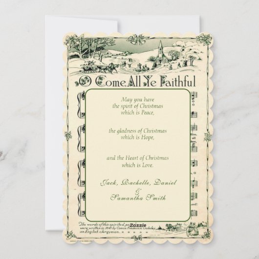 クリスマス、ヴィンテージ楽譜、カスタム シーズンカード (裏面)