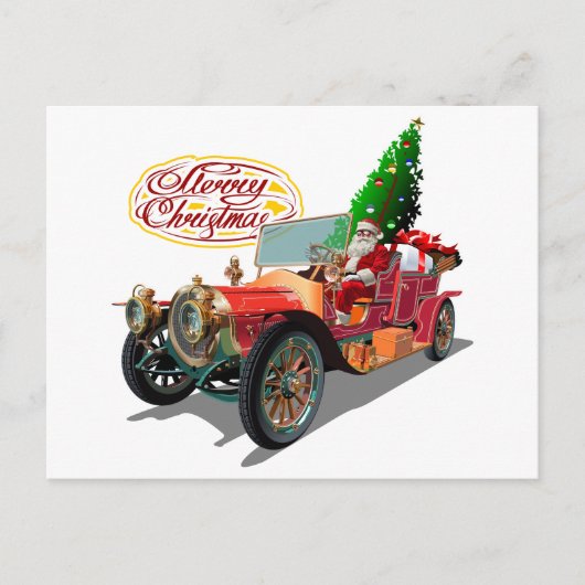 クリスマス ヴィンテージ カー インビテーションポストカード (正面)
