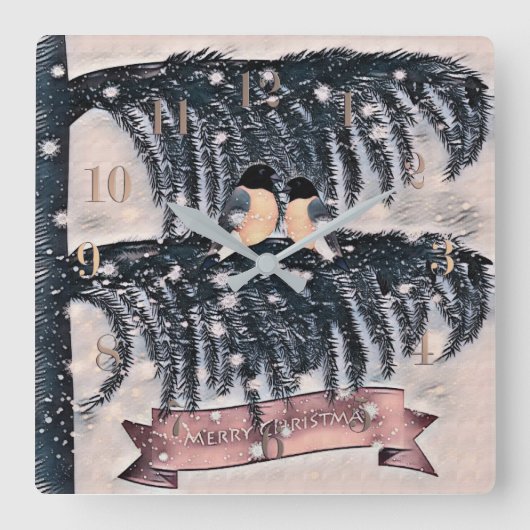 クリスマス、ヴィンテージ スクエア壁時計 (正面)