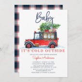 クリスマス・ヴィンテージ・トラック・ベビー外は寒い 招待状 (正面/裏面)