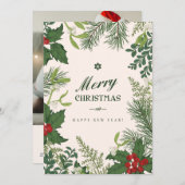 クリスマス ヴィンテージ フラワーリース | フォト ホリデー カード (正面/裏面)