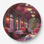 クリスマス ヴィンテージ 蒸気機関車 雪の凍った森 ペーパープレート (正面)