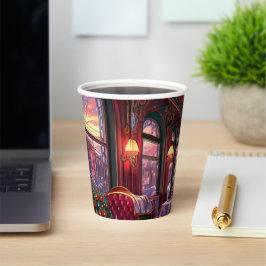 クリスマス ヴィンテージ 蒸気機関車 雪の凍った森 紙コップ