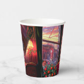 クリスマス ヴィンテージ 蒸気機関車 雪の凍った森 紙コップ (右)