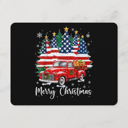クリスマス ヴィンテージ 赤いトラック アメリカ国旗 ツリー サン 招待状 (正面)