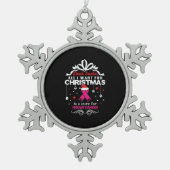 クリスマス – 乳がん認識度シャツ スノーフレークピューターオーナメント (正面)