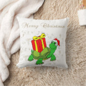 クリスマス，亀，サンタハット，プレゼント，きらめき，白 クッション (ブランケット)