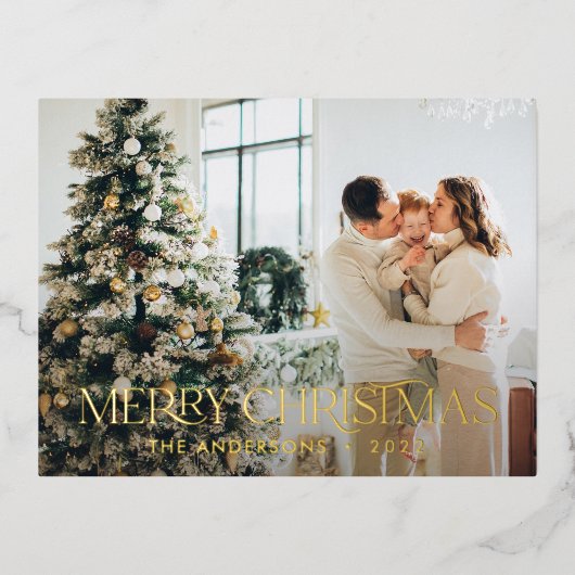 クリスマス 予算 ボタニカル グリーン エレガント フラワーリング 箔シーズンポストカード (正面)