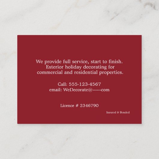 クリスマス，休日の照明，装飾， 名刺 (裏面)