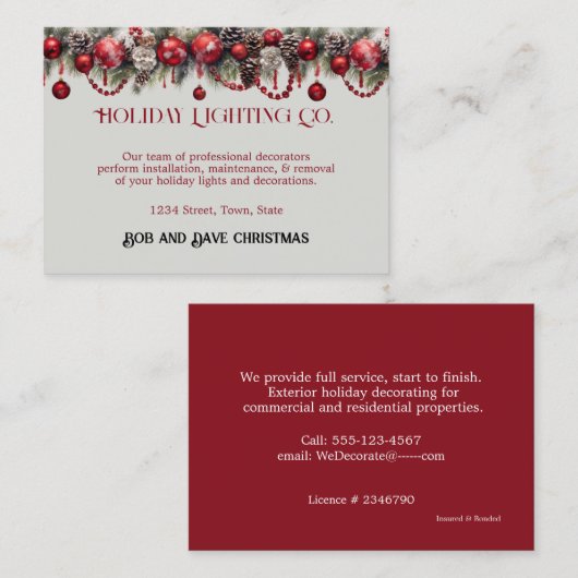 クリスマス，休日の照明，装飾， 名刺 (正面/裏面)
