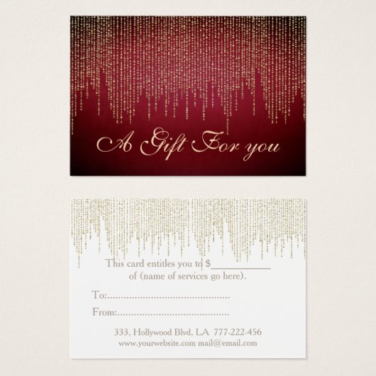 クリスマス/休日金ゴールドの目の前の赤いギフト証明書 (正面&裏面)