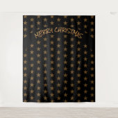 クリスマス |休日 |金ゴールド星 |黒の背景 タペストリー (正面)