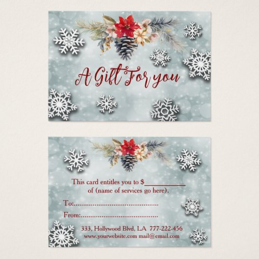 クリスマス・休暇用植物性《写真》ぼけ味ギフト証書 (正面&裏面)