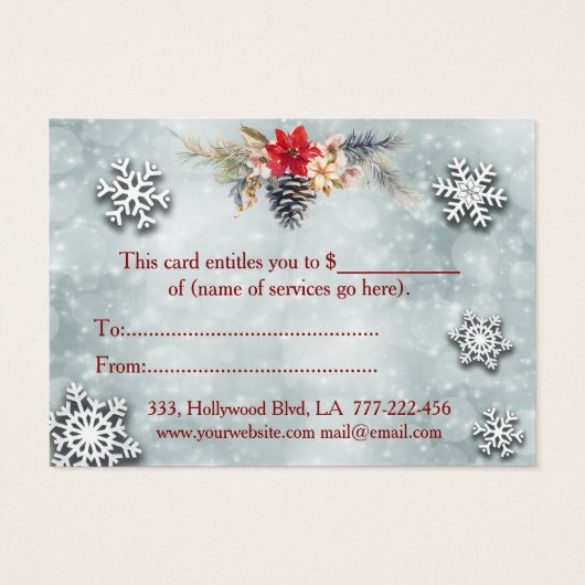 クリスマス・休暇用植物性《写真》ぼけ味ギフト証書 (裏面)