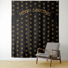 クリスマス | 休暇 | ゴールドの星 | 黒の背景 タペストリー